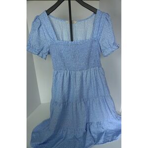 Indulge In Style Blue Floral Smocked Tiered Mini Dress Puff Sleeve Cottagecore